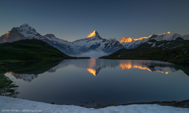 Wetterhorn, Bachalpsee, Schreckhorn, Berner Oberland, Berner Alpen, First, Grindelwald, Landschaft, Spiegelung, Nebel