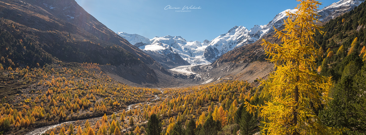 Morteratsch, Gletscherbach, Herbst, Lärchen, Indian Summer, Engadin, Oberengadin, Sonnenaufgang, Herbststimmung Engadin, Landschaftsfoto Schweiz, Landschaftsfotografie Schweiz, Landschaftsfoto Herbst Schweiz, Fujifilm GFX Landscape. GFX Landscape Photography, Fujifilm Engadin, Landschaftsfotograf, Landschaft Herbst